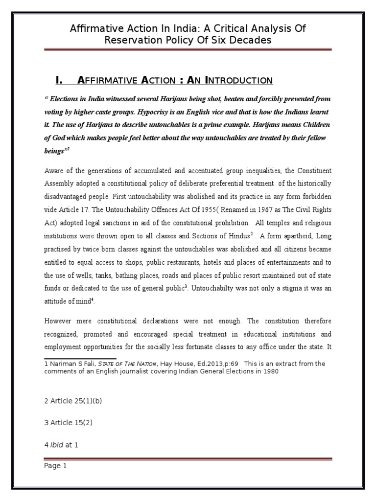Affirmative Action in India PDF Affirmative Action Social Justice