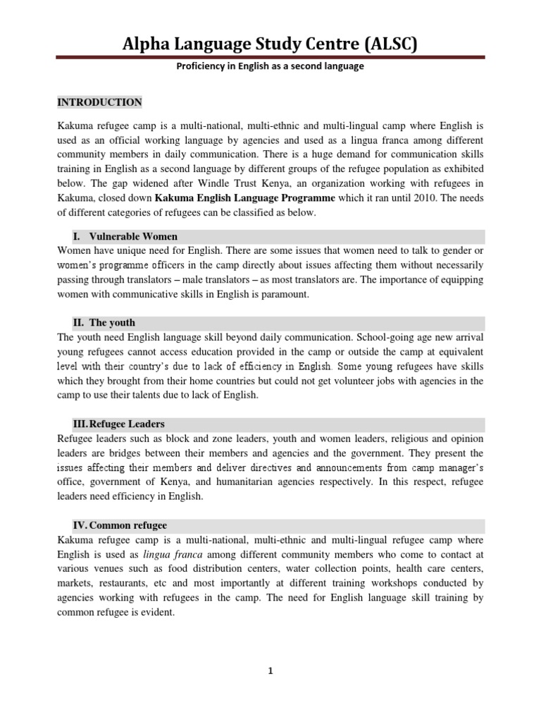 Alpha Language Study Centre (ALSC) : Proficiency in English As A Second ...
