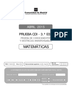 Cuadernillo MatemaTicas 2015 CDI 3ESO