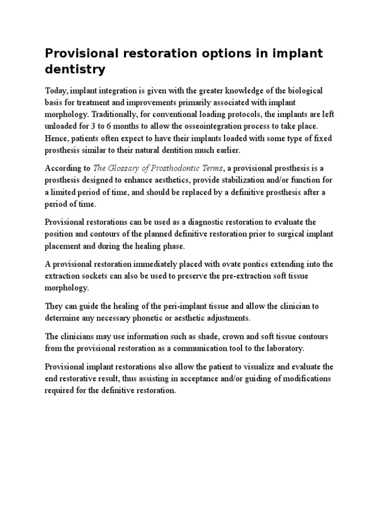 Provisional Restoration Options in Implant Dentistry Download Free
