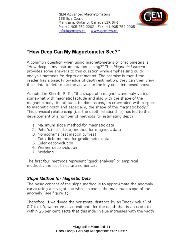 Depth Estimation for GEM Magnetometers | PDF | Magnetometer | Magnetic ...