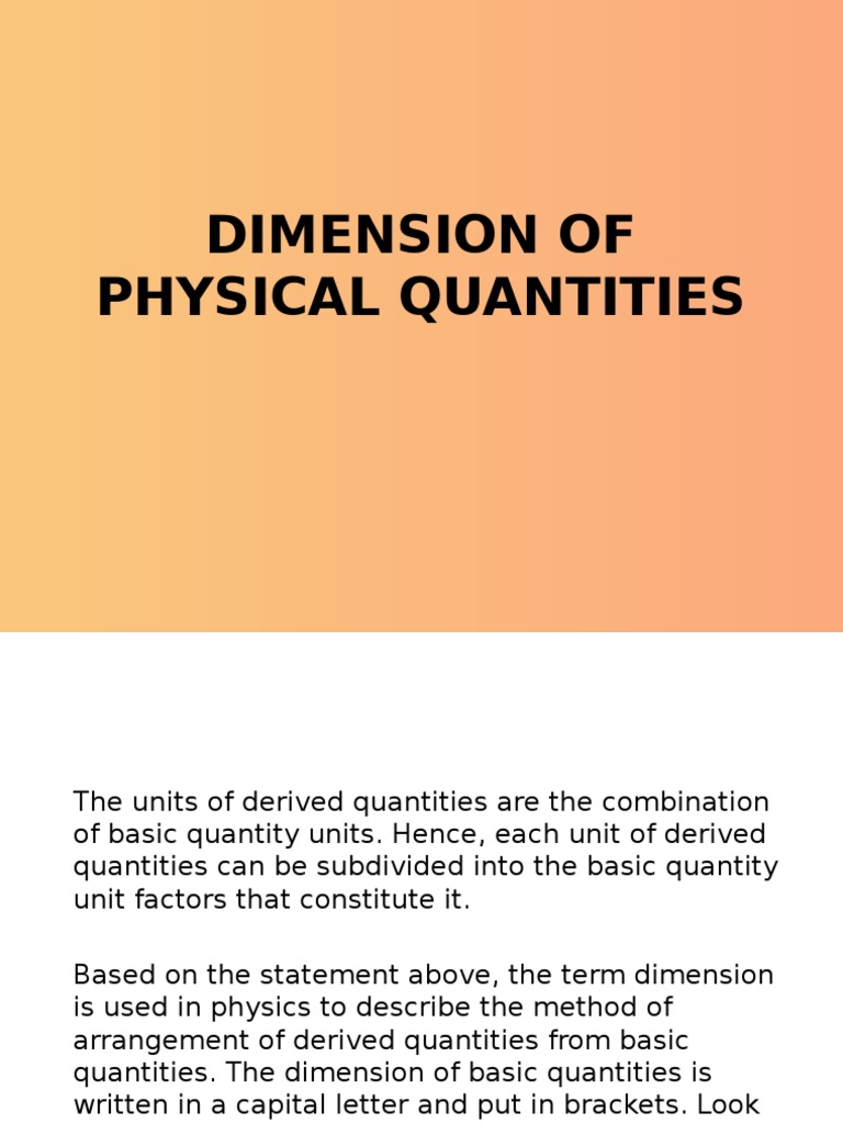 Dimension of Physical Quantities PDF