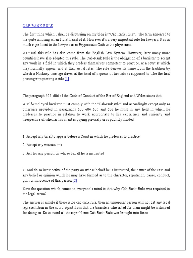 Cab Rank Rule: A Lawyer's Duty | PDF | Barrister | Lawyer