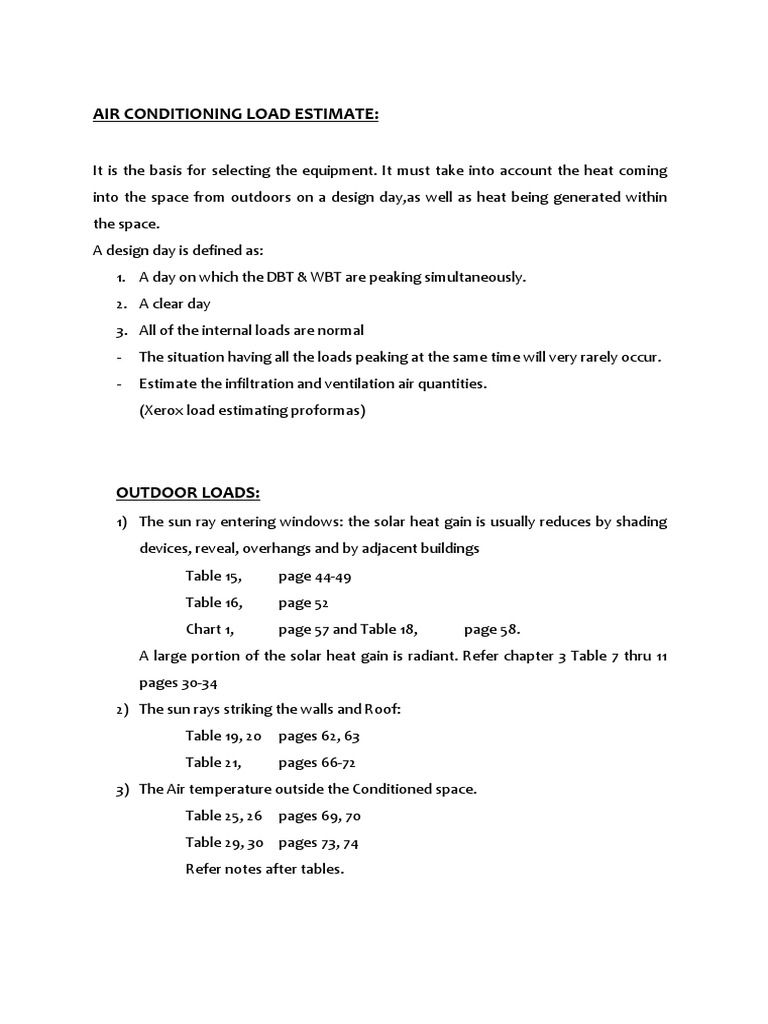 Air Conditioning Load Estimate | PDF