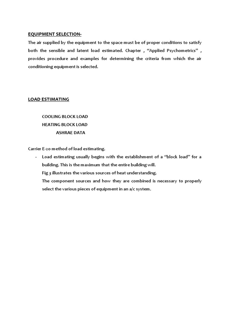 Equipment Selection-: Cooling Block Load Heating Block Load Ashrae Data ...