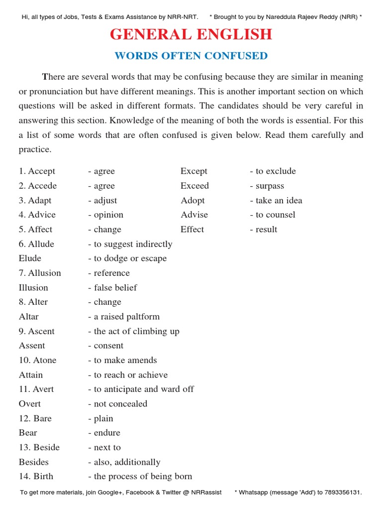 General English: Words Often Confused | PDF | Language Arts & Discipline