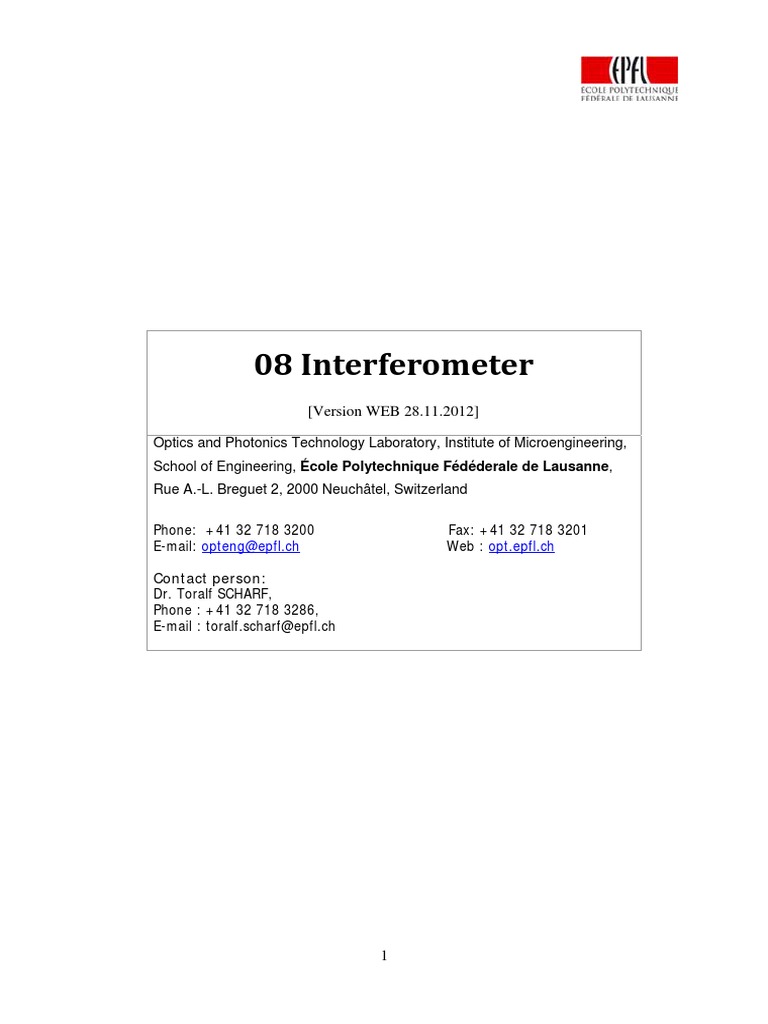 Michelson Interferometer Experiment Guide | PDF | Interferometry ...