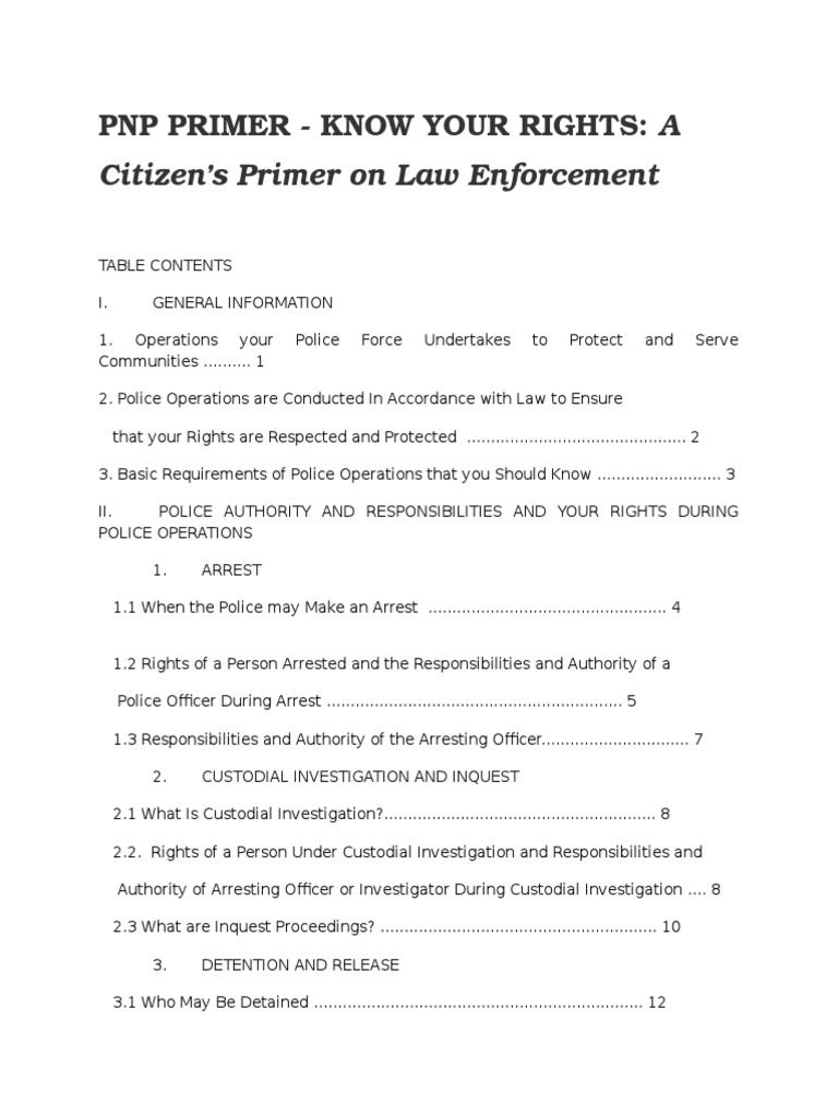 PNP Primer - Know Your Rights A Citizen's Primer On Law Enforcement ...