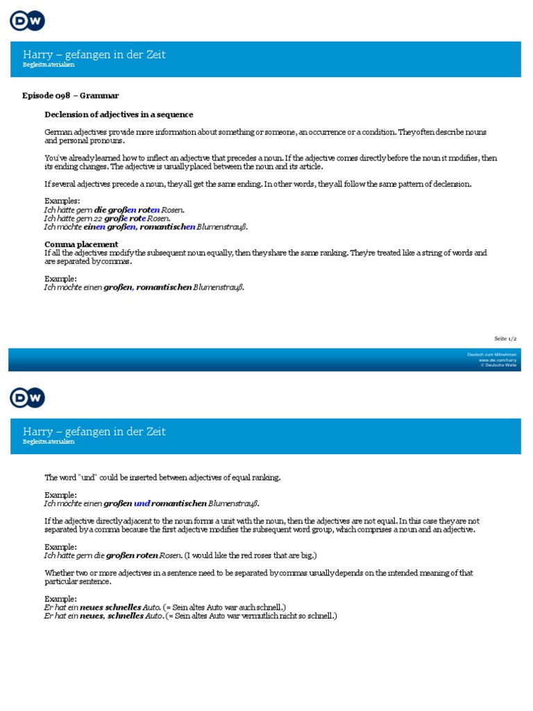 German Adjective Declension Guide | PDF