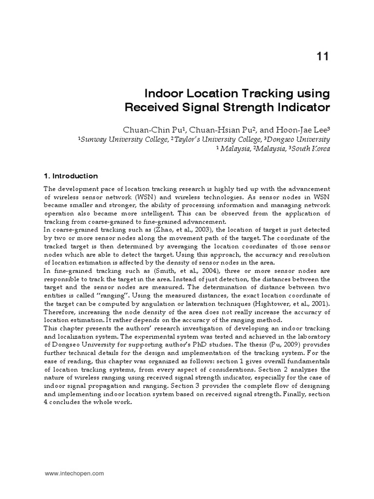 Indoor Tracking via Signal Strength | PDF | Wireless Sensor Network ...