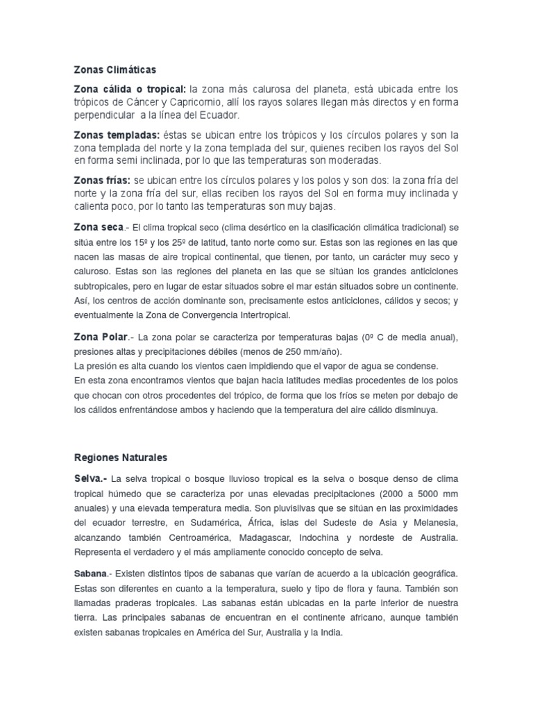 Zonas Climáticas y Regiones Naturales | PDF | Zona tropical | Clima