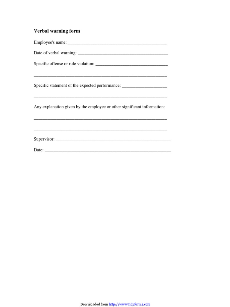 Verbal Warning Form Downloaded From PDF