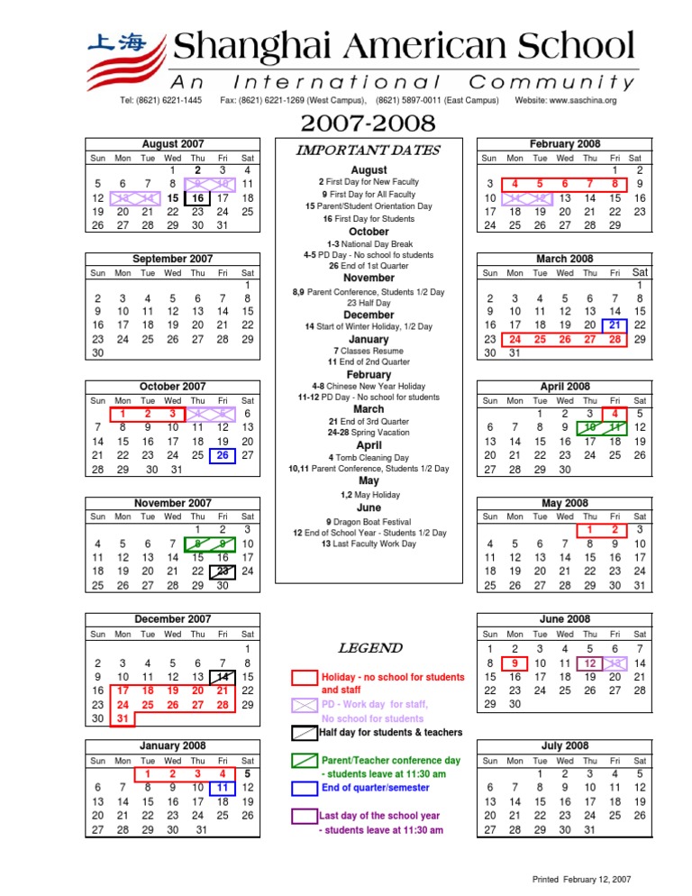 SAS Calendar 07-08 | PDF | Observances | Holidays