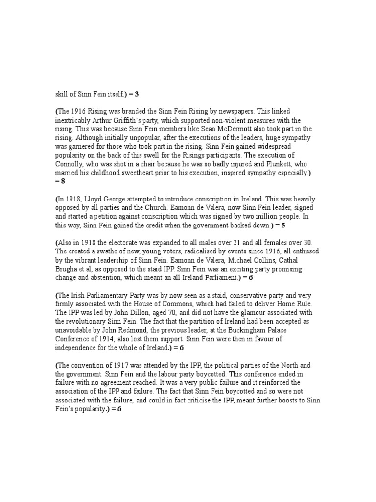 Sample Essay What Factors Led To The Success of Sinn Fein in The 1918 ...