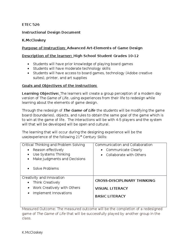 Redesigning The Game of Life Project | PDF | Instructional Design ...