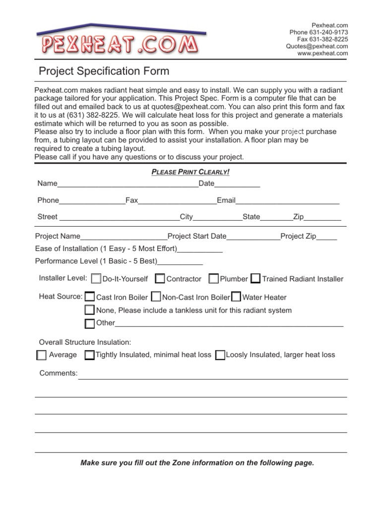 Project Spec Form | PDF | Water Heating | Ceiling