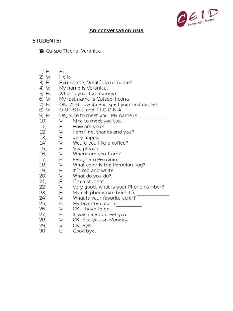 Student Conversation Practice Transcript | PDF | Foreign Language Studies