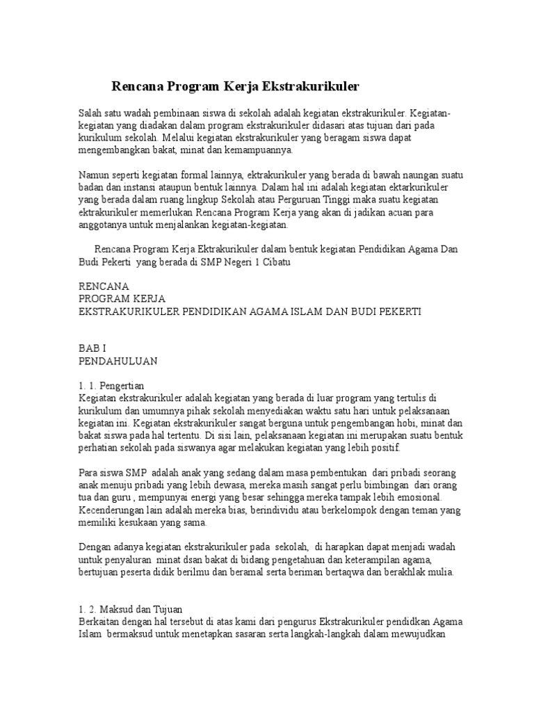 Program Kerja Ekstrakurikuler Agama Smp 1 Cibatu