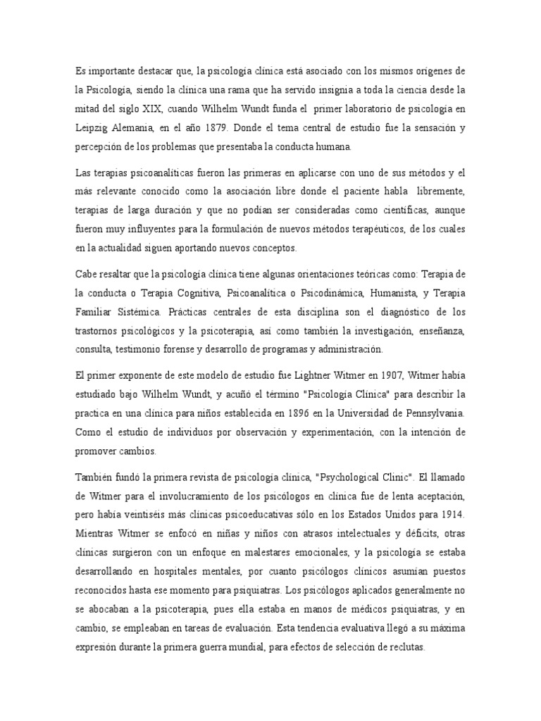 Historia de La Psicologia Clinica Psicología clínica