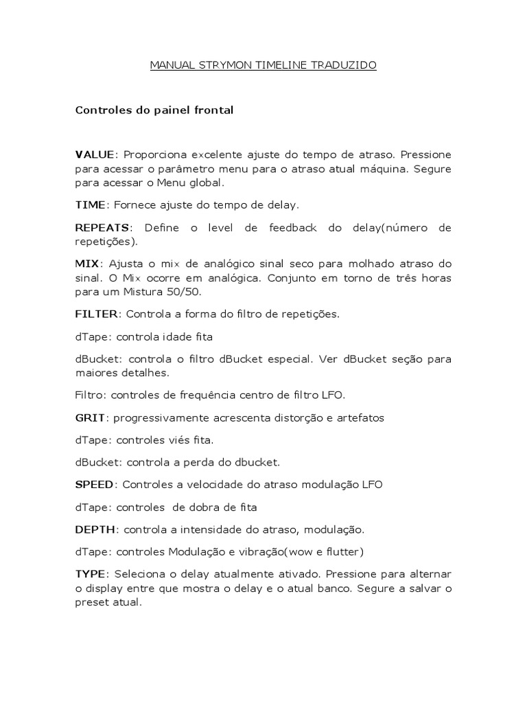 Manual Strymon Timeline Traduzido PDF, PDF, Tempo