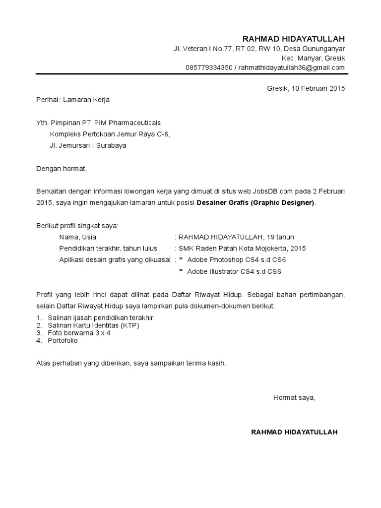 Contoh Daftar Riwayat Hidup Singkat Untuk Melamar Kerja 