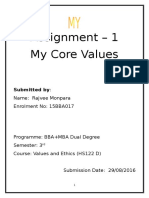 Assignment - 1 My Core Values: Submitted by