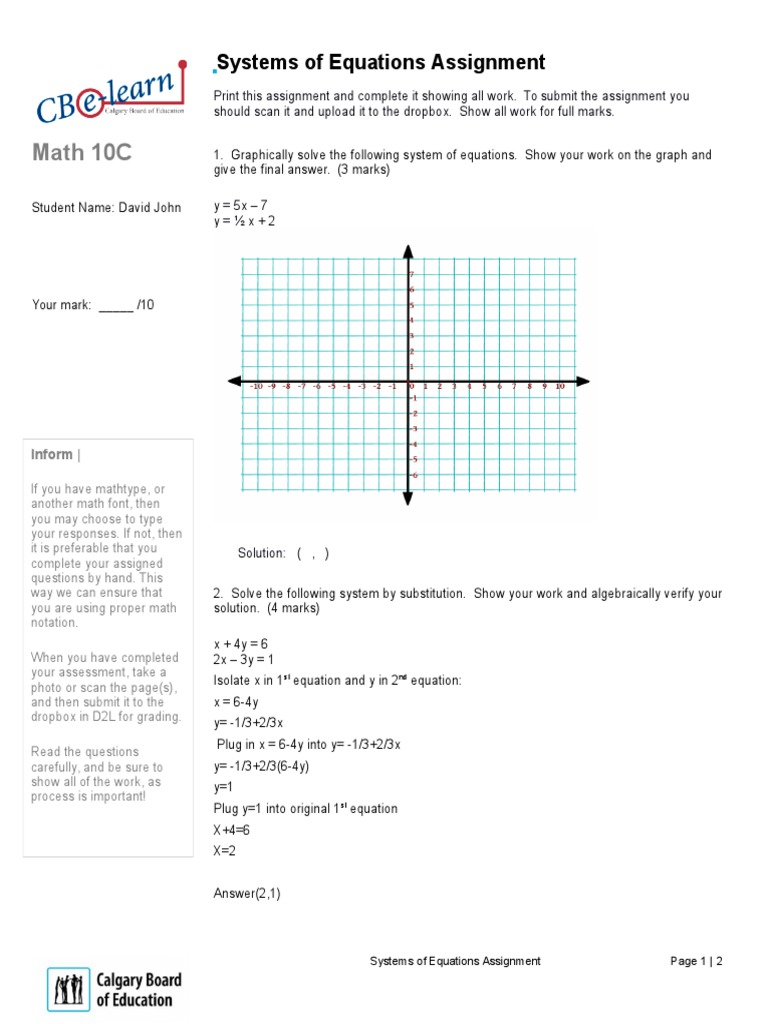 Systems of Equations Assignment Guide | PDF | Career & Growth | Computers