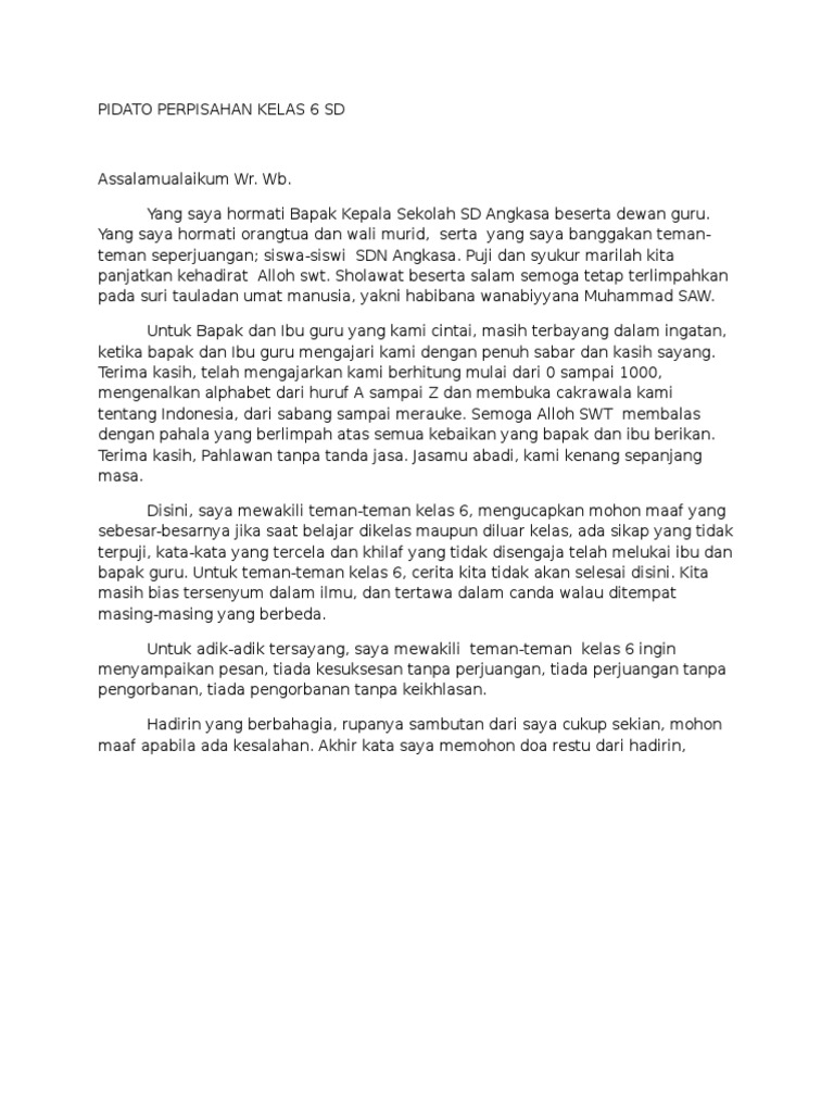Pidato Perpisahan Kelas 6 Sd