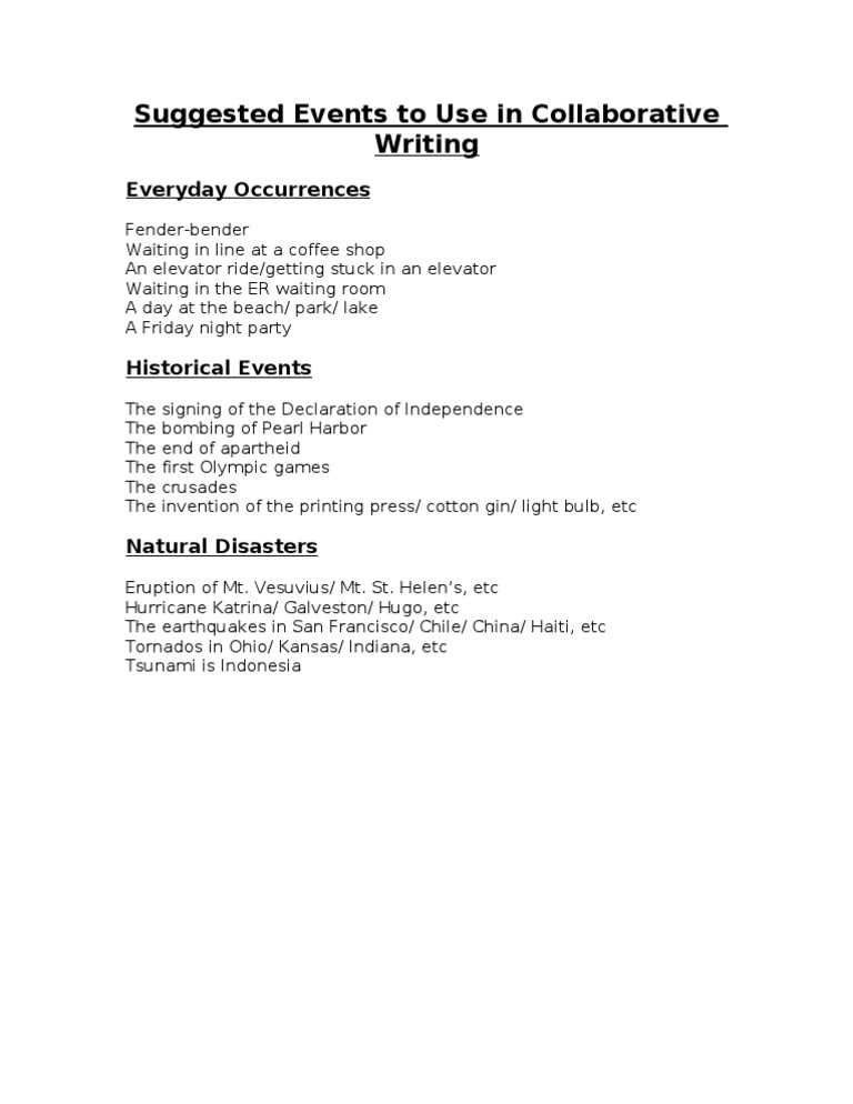 Collaborative Writing Event Ideas | PDF