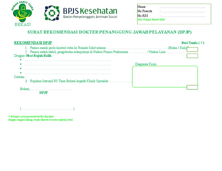 Surat Rekomendasi Dpjp Bpjs