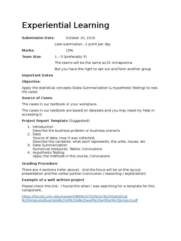 Applying Statistical Concepts: An Experiential Learning Project on Data ...