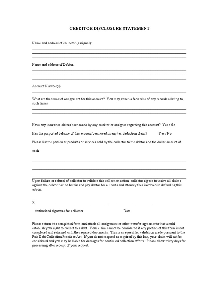 Creditor Disclosure Statement | PDF | Liability (Financial Accounting ...