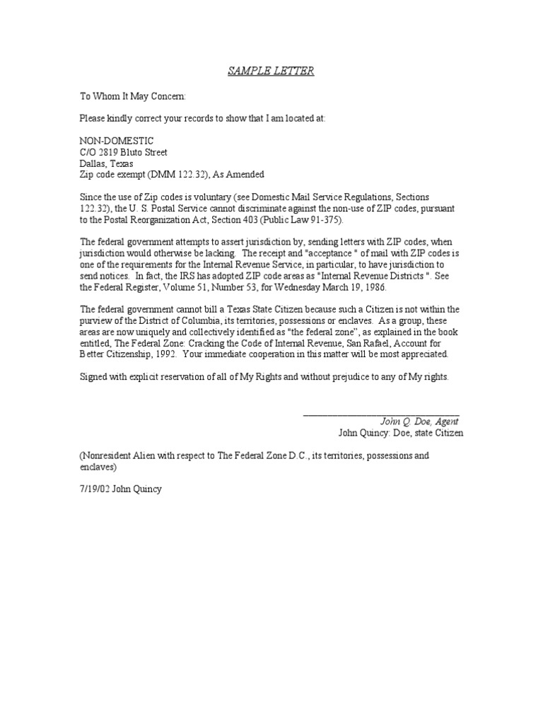 Sample Letterzip Code Use