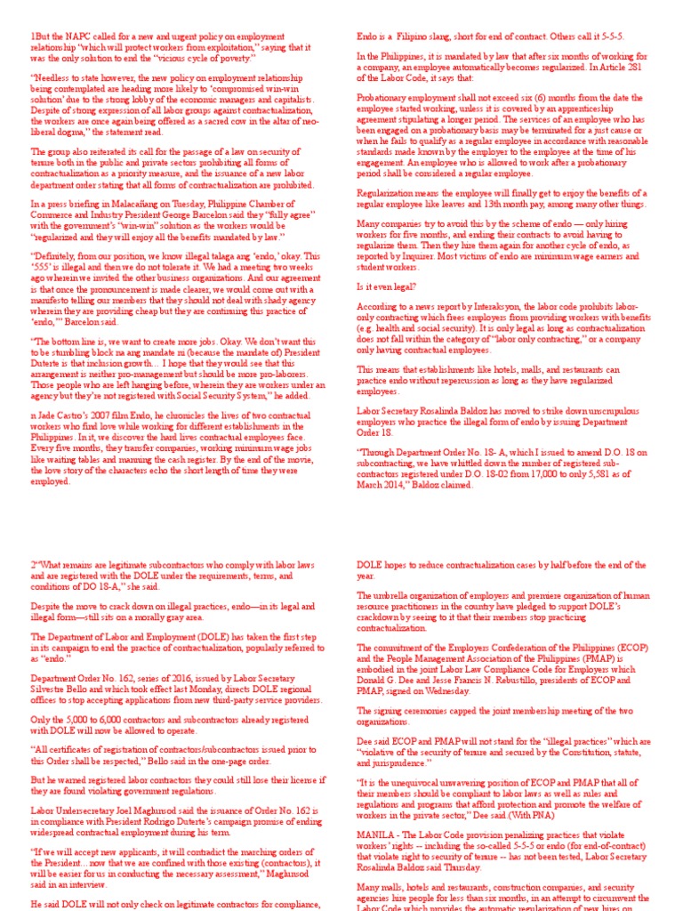 Endo United States Labor Law Employment