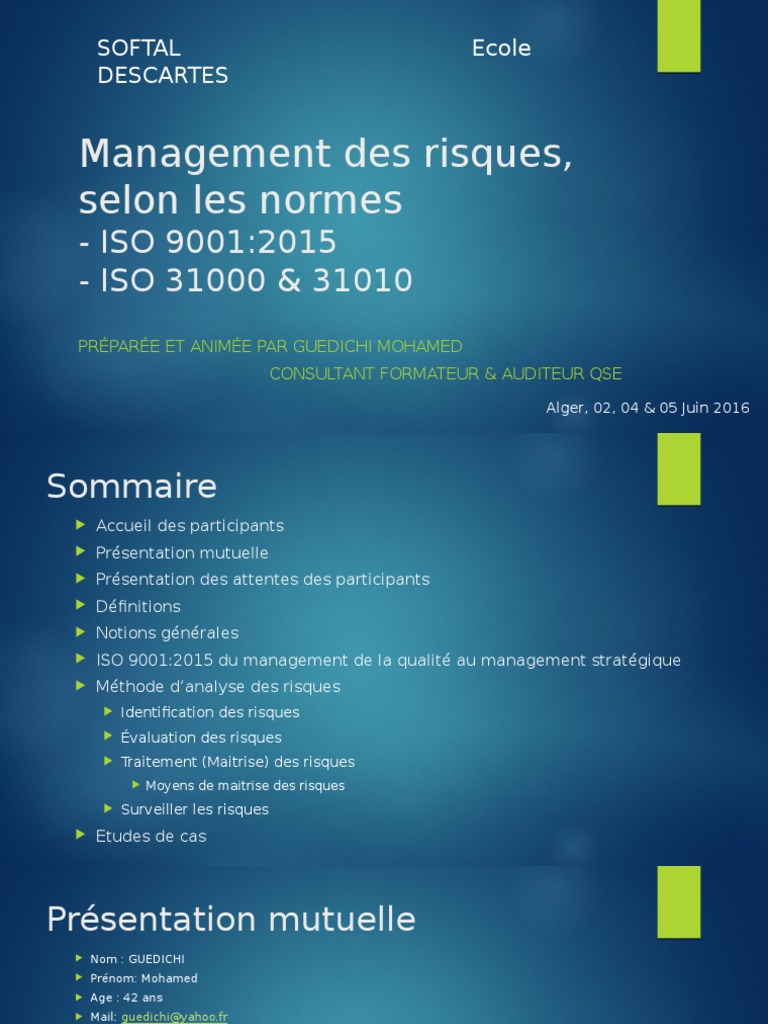 Gestion des Risques selon ISO 9001:2015 | PDF | Risque | Gestion des ...