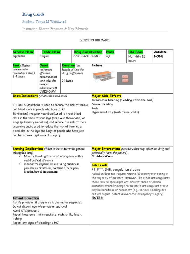 Apixaban (Eliquis) Nursing Overview | PDF