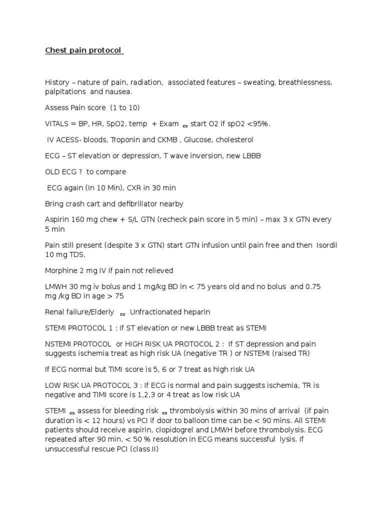 Chest Pain Protocol Myocardial Infarction Angina Pectoris
