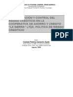 Adm y Control de Riesgo Crediticio en La Cooperativa de Ahorro y Credito La Sierra