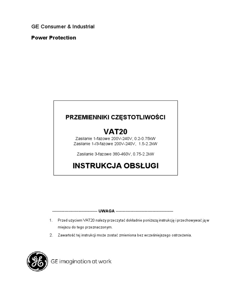 Vat 23 D 030x015bs Vat 23d Falownik General Electric Instrukcja | PDF
