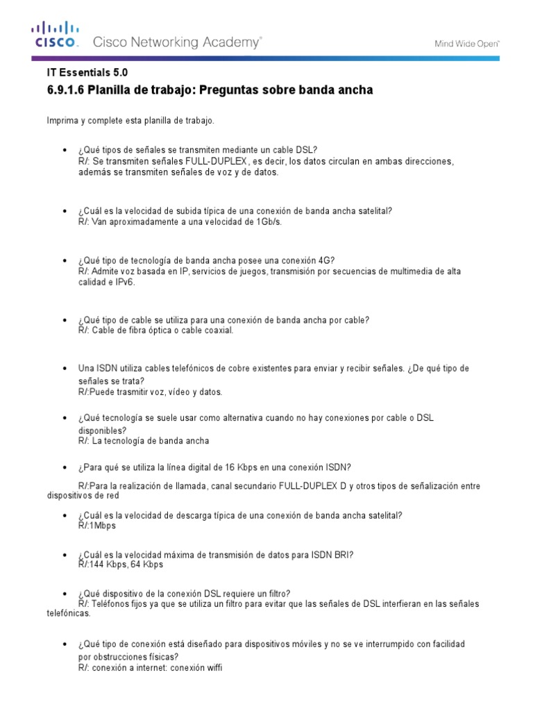 6.9.1.6 Worksheet - Answer Broadband Questions