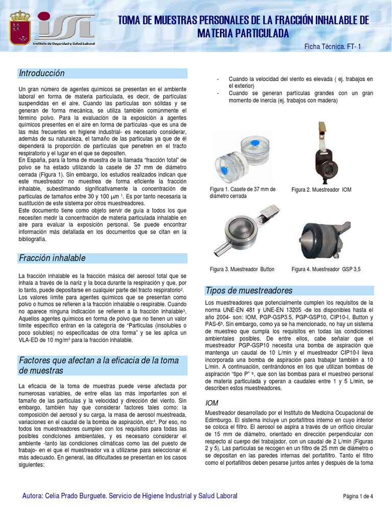 Muestreo de Partículas Inhalables IOM | PDF | Aerosol | Seguridad y ...