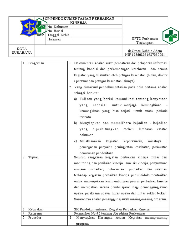 Contoh Sop Pendokumentasian Kegiatan Perbaikan Kinerja