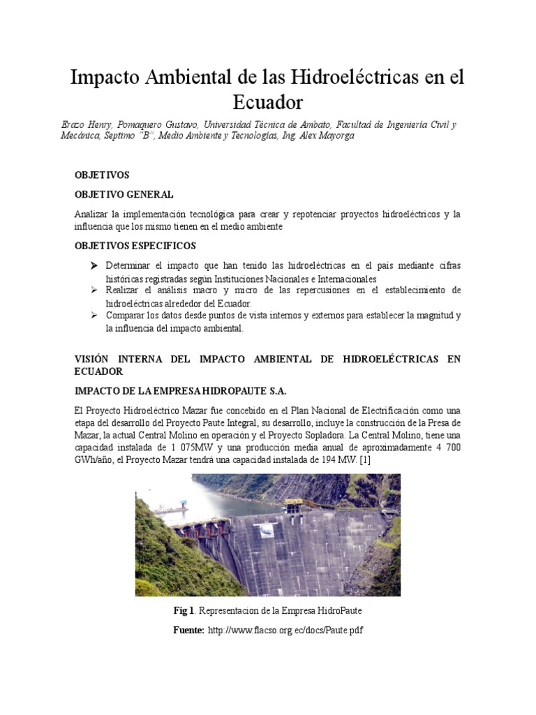 Impacto Ambiental de Hidroeléctricas en Ecuador | PDF | Reservorio ...