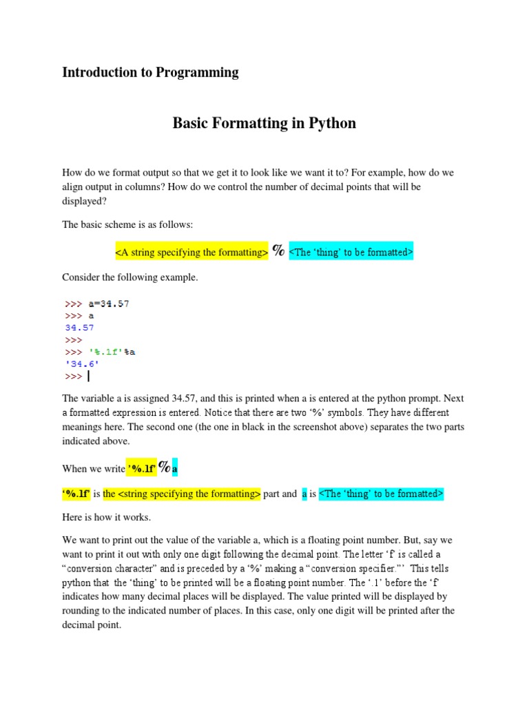 Basic Formatting in Python | PDF