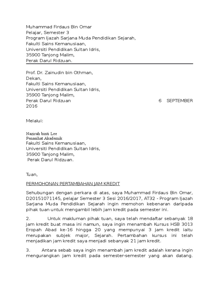 Surat Tambah Jam Kredit Aku Pdf