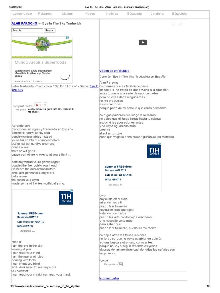 Eye in The Sky Alan Parsons (Letra y Traducción) PDF Ocio