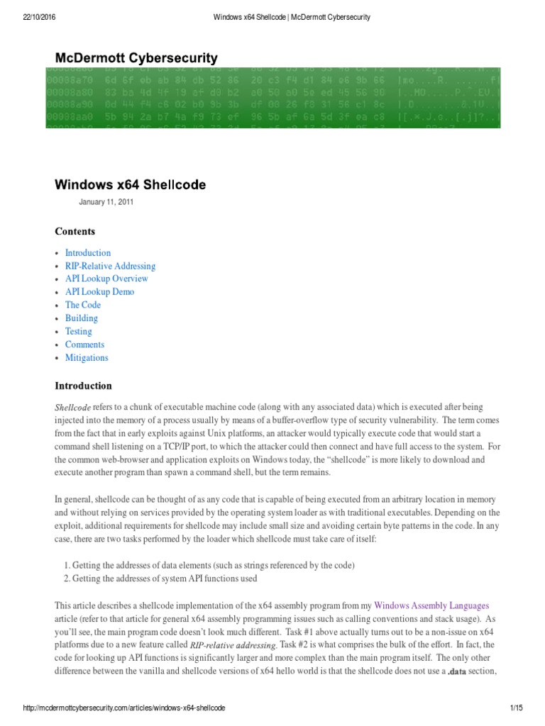 Windows x64 Shellcode | Download Free PDF | Operating System Technology ...