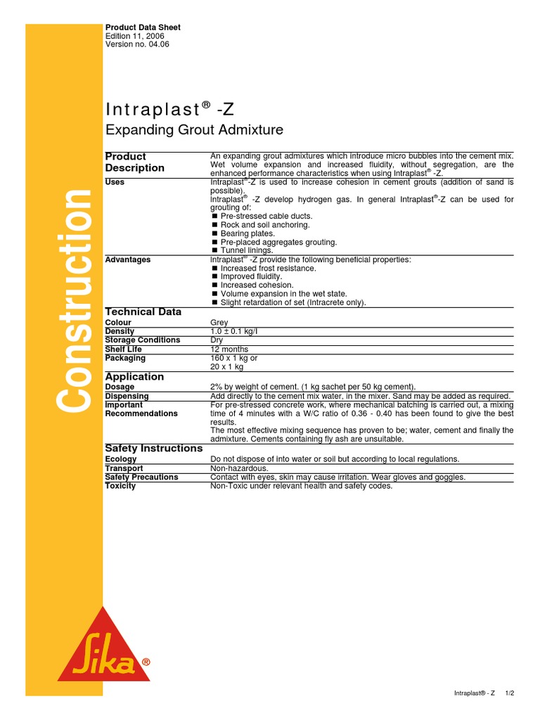Intraplast Z | PDF | Concrete | Cement