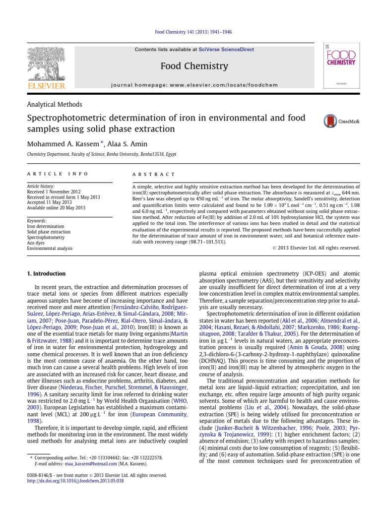 Spectrophotometric Determination of Iron in Environmental and Food Ph