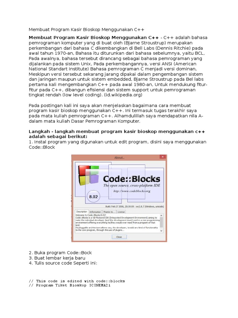 Program Kasir Bioskop C++ ICINEMA21 | PDF | Komputer